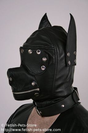 Dog Mask Leather with gag and blindfold