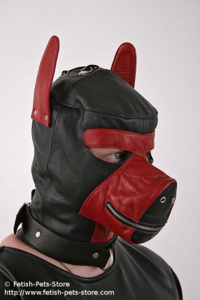 Hundemaske Leder schwarz/rot