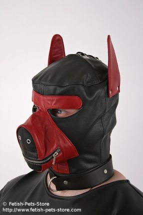 Hundemaske Leder schwarz/rot