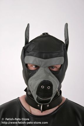 Hundemaske Leder schwarz/grau