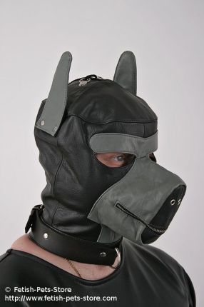 Hundemaske Leder schwarz/grau