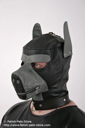 Hundemaske Leder schwarz/grau