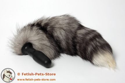 Small Plug with Fur Tail, white tipped grey