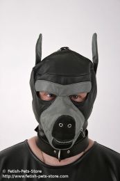 Hundemaske Leder schwarz/grau