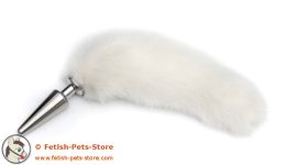 High Grade Steel Plug with fur tail, pure white