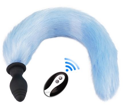 Vibrating Plug with Blue Fox Tail