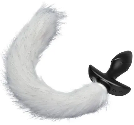 White Faux Fur Anal Plug with Vibration