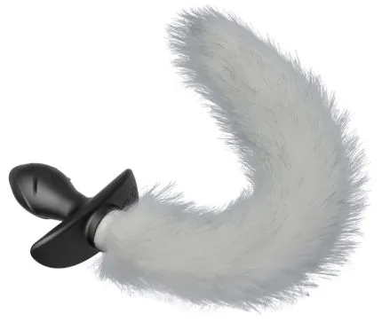 White Faux Fur Anal Plug with Vibration