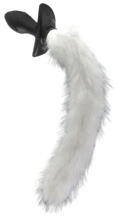 White Faux Fur Anal Plug with Vibration