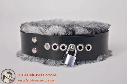 Schmales Gummi Halsband mit Fell