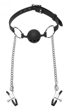 Breathable Ball Gag with Nipple Clamps