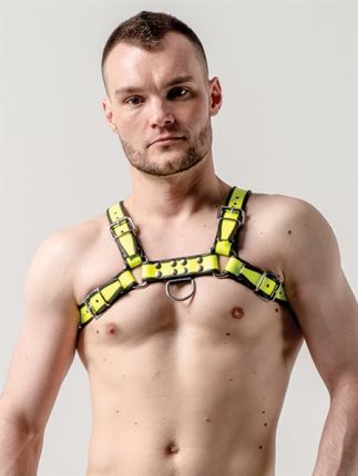 Leder Körperharness Premium Neon gelb-schwarz