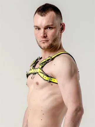 Leder Körperharness Premium Neon gelb-schwarz