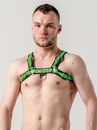 Leder Körperharness Premium Neon grün-schwarz