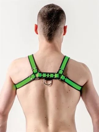 Leder Körperharness Premium Neon grün-schwarz