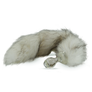 Faux Fur Tail Husky Grey with Glass Plug