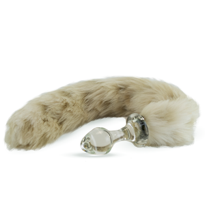 Faux Fur Tail Snow Leopard with Glass Plug