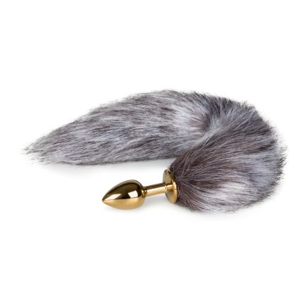 Anal Plug with Grey Fur Tail