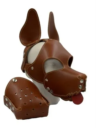 Leder Hundemaske braun mit abnehmbarem Maulkorb