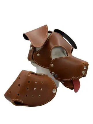 Leather Dog Hood Brown with Floppy Ears and Muzzle