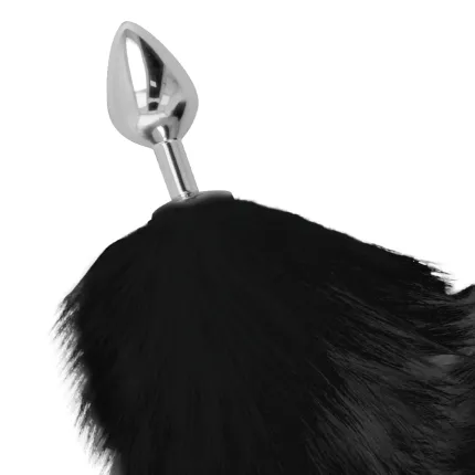 Metal Anal Plug with Black Fur