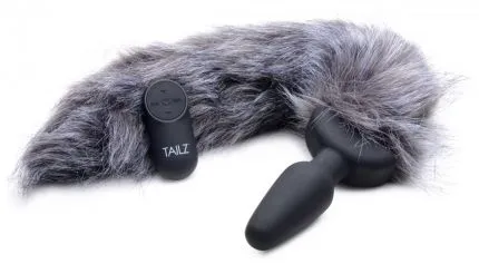 Grey Fur Tail with Plug and Vibration