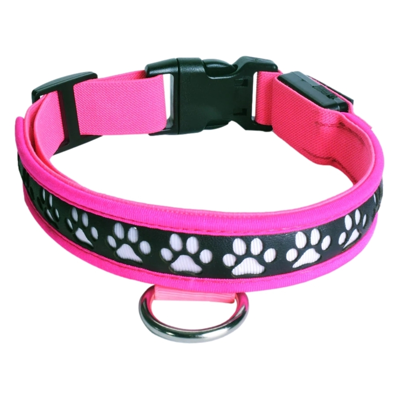 Pink collar for puppies with led dog paw prints