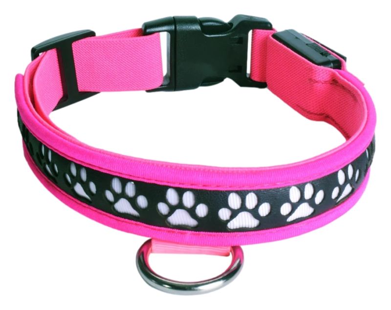 Pink collar for puppies with led dog paw prints