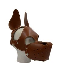 Leather Dog Hood Brown with Removable Muzzle