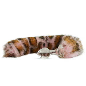 Faux Fur Tail Pink Snow Leopard with Glass Plug