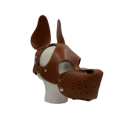 Leather Dog Hood Brown with Removable Muzzle